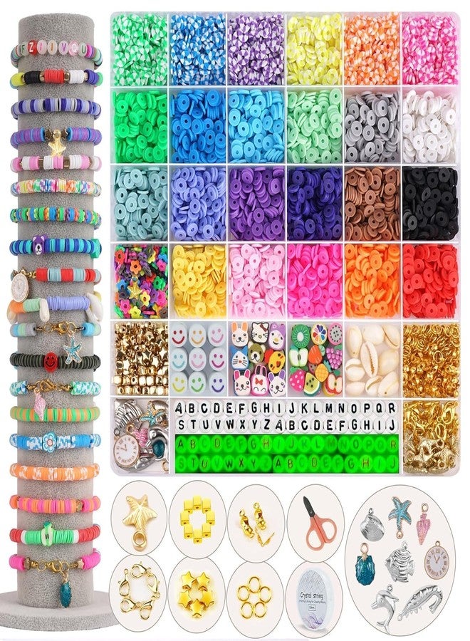 Dodhar Clay Beads for Bracelet Making Kit, 24-Color Flat Polymer Beads Set with Letter Beads, Heart Smile Face Gold Beads, Charms, Tools for Jewelry DIY Crafts, Gift for Girls Women - Image 1